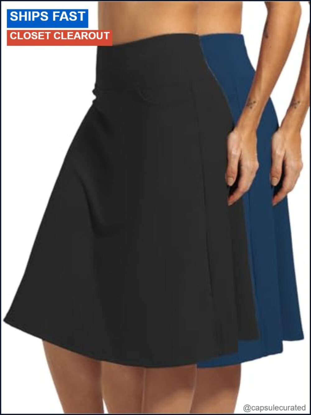 Womens Knee Length Skorts with Pockets Athletic Midi Golf Tennis Running Skirt